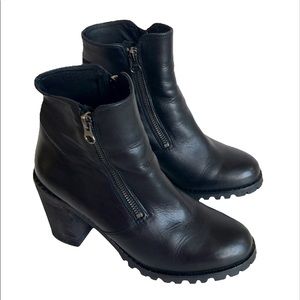 TBA Smooth Leather Dual Zipper Platform Heel Lug Sole Ankle Boots Black Sz 8